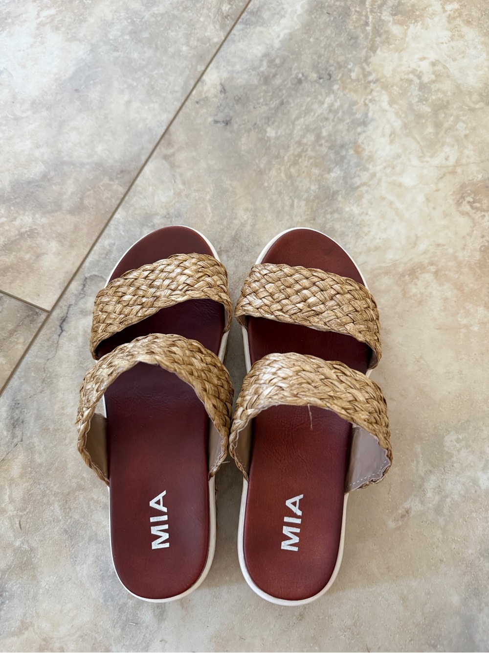 MIA Braided Tan Platform Slide Sandals - Picture 6 of 8